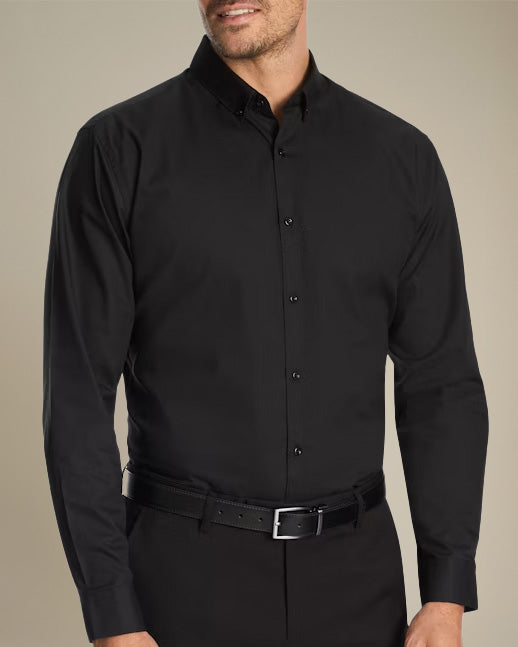Black Plain Front Fitted Dress Shirt