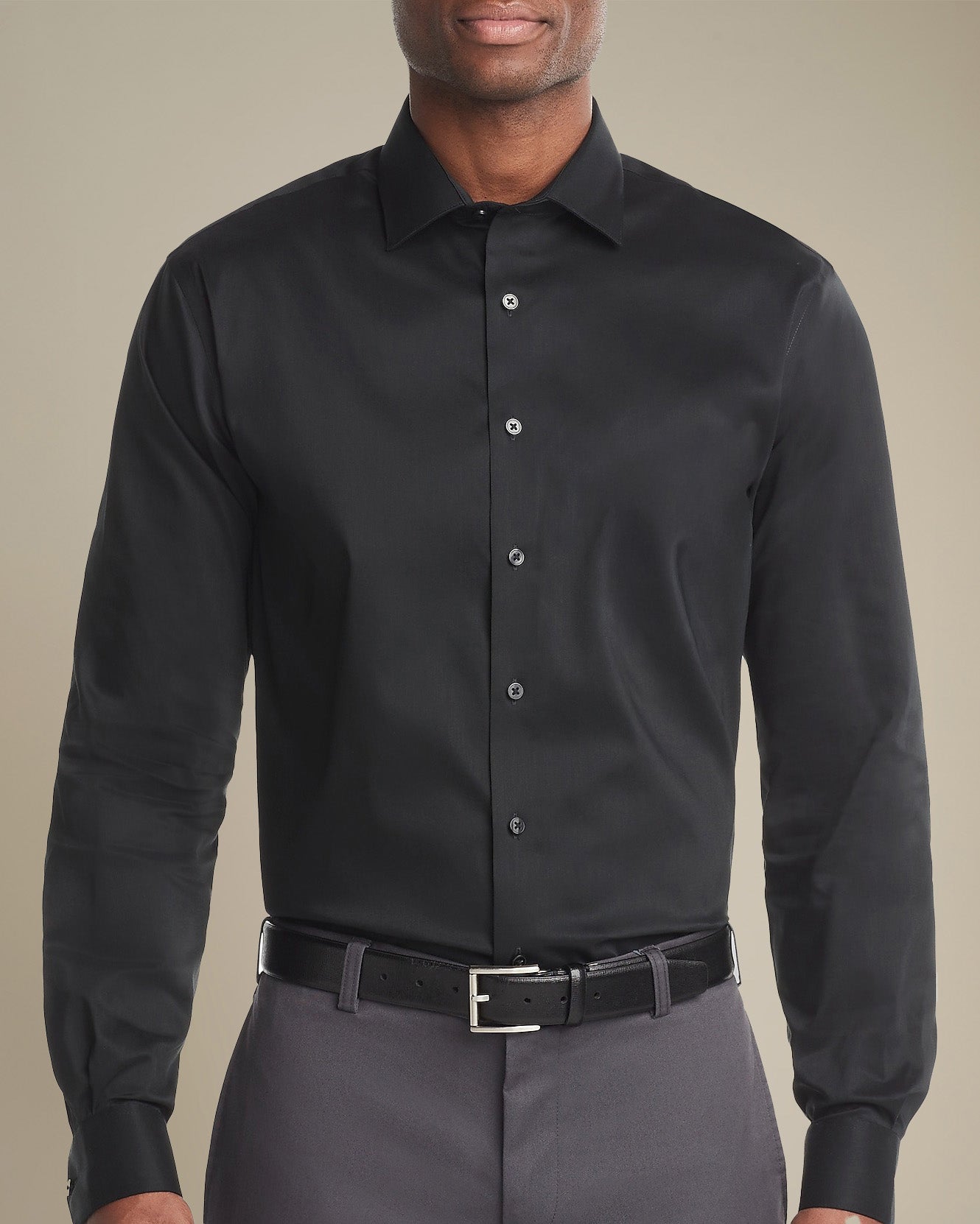 Black Plain Front Dress Shirt